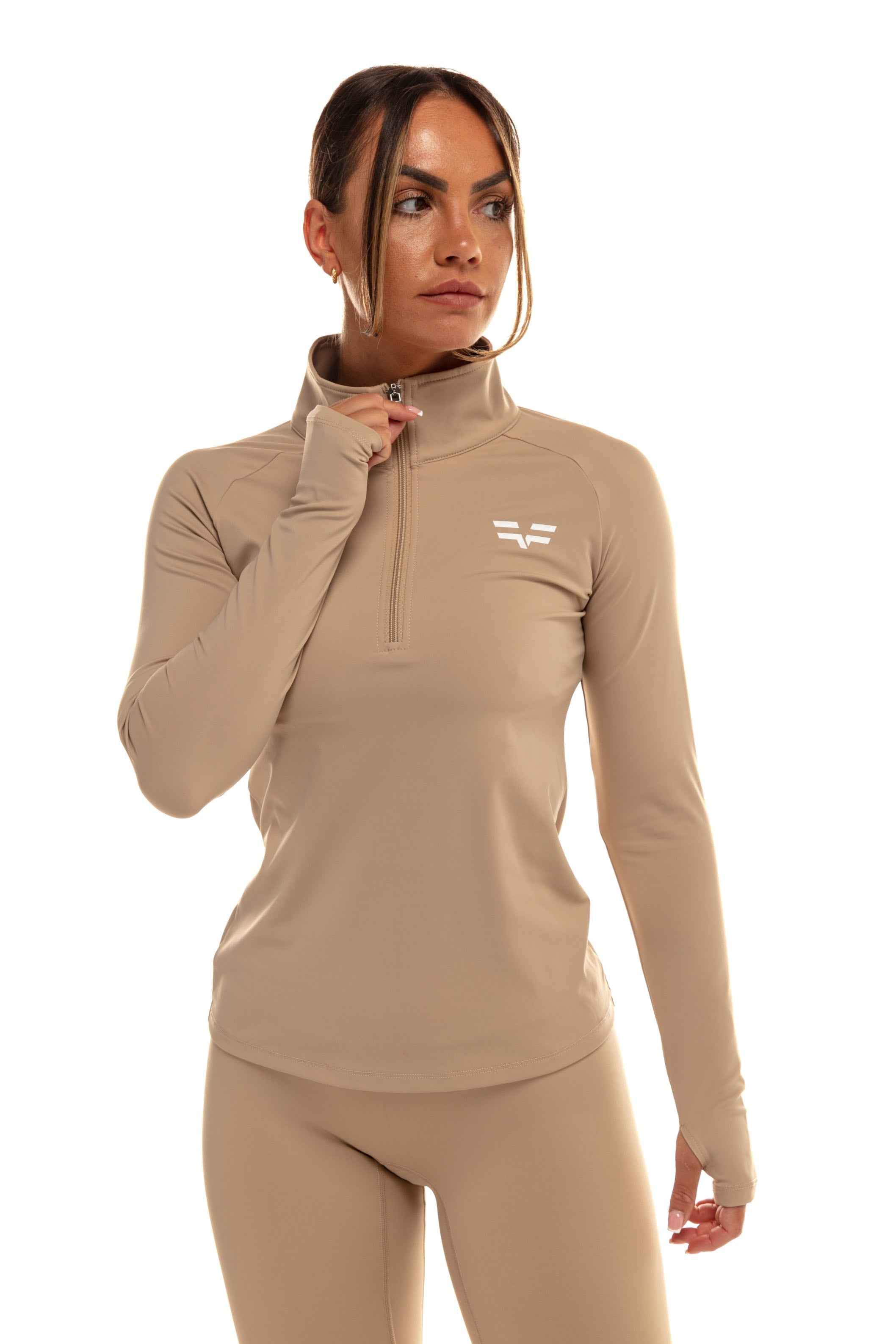 3/4 Zip Top GymFreak Vision Femme - Sable